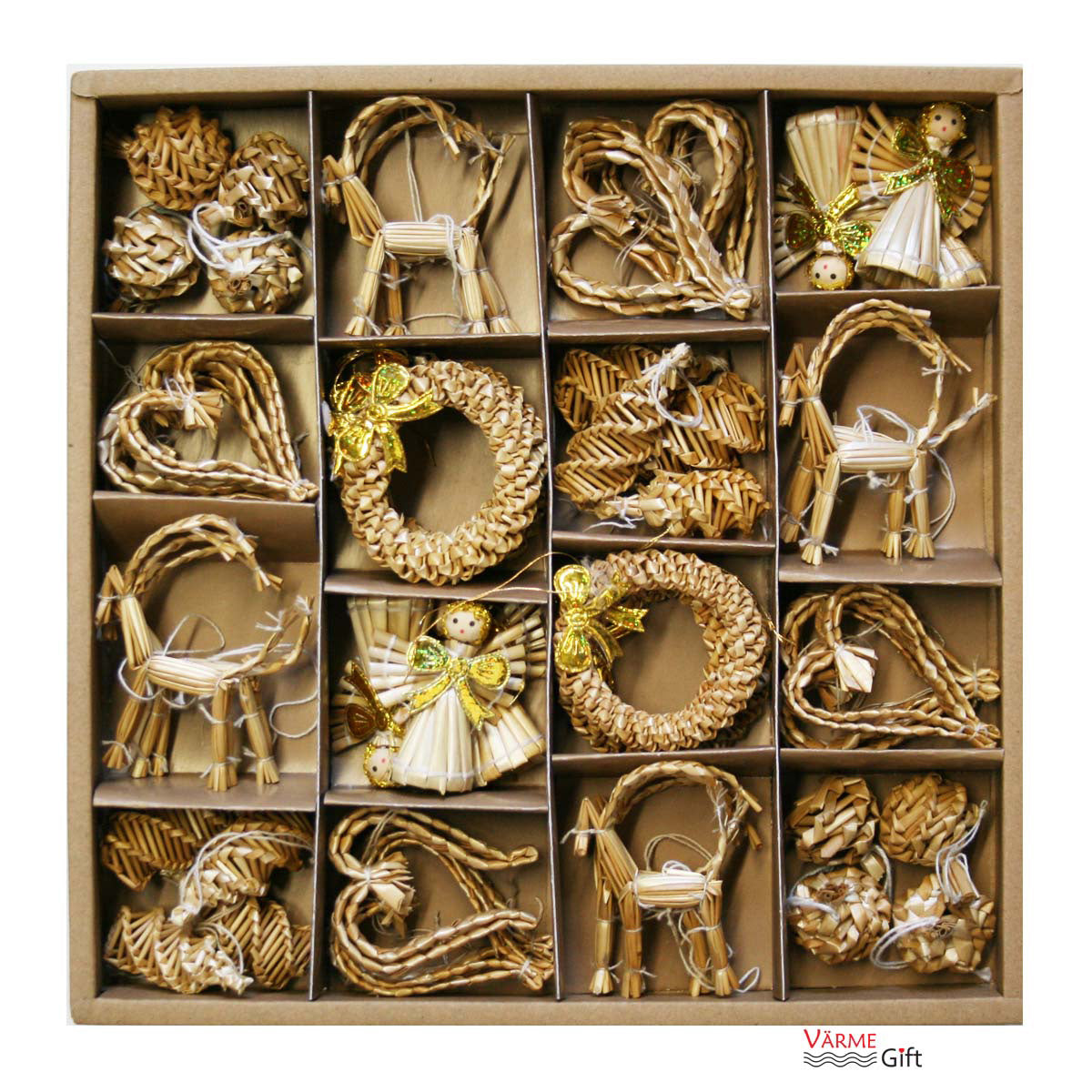 Straw Christmas Ornaments - Boxed Assortment (48 pc)