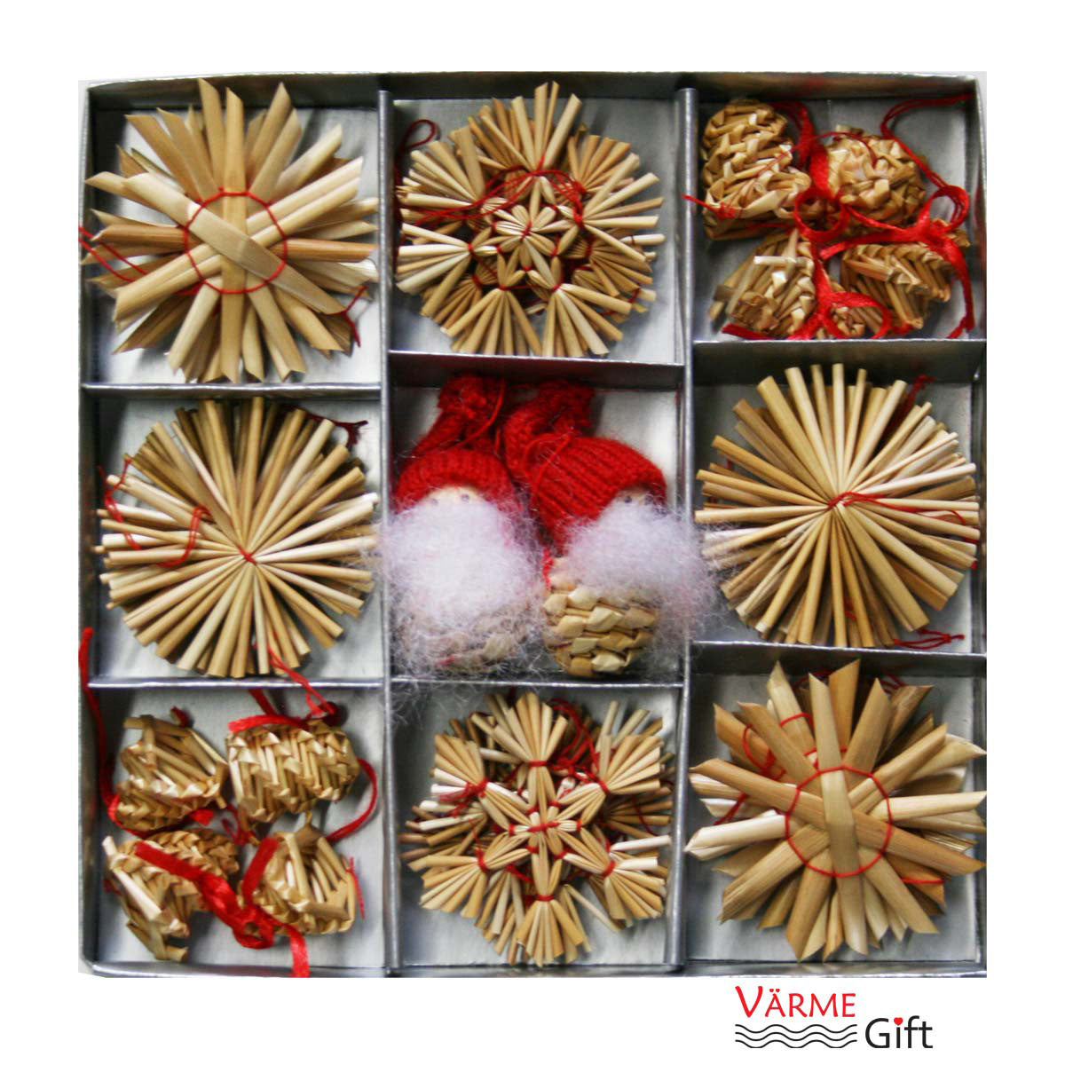 Straw Christmas ornament and tomte set, 36 pieces, Scandinavian Nordic holiday decorations
