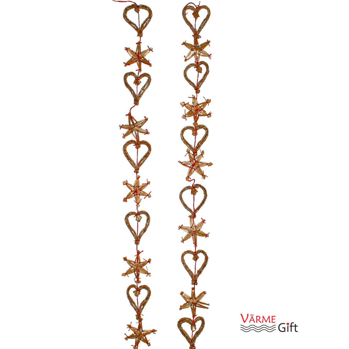 Straw Christmas tree garland, 5 feet, Scandinavian star and snowflake holiday decoration