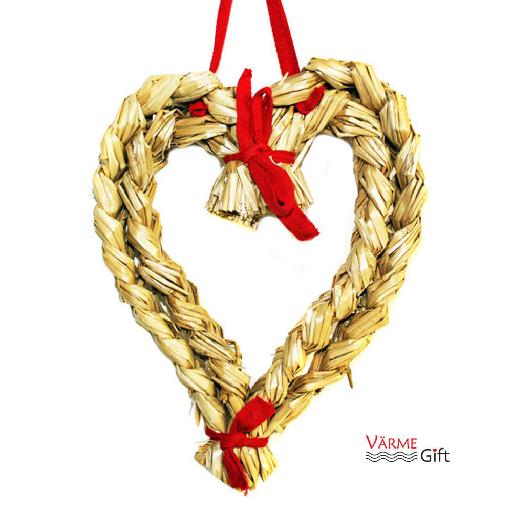 Straw heart with red ribbon, 10 inch, Scandinavian Christmas wreath decoration