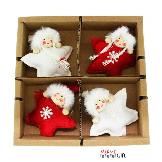 Star Fairy Girl and Boy Plush Christmas Ornaments - 3" - 4 Pack