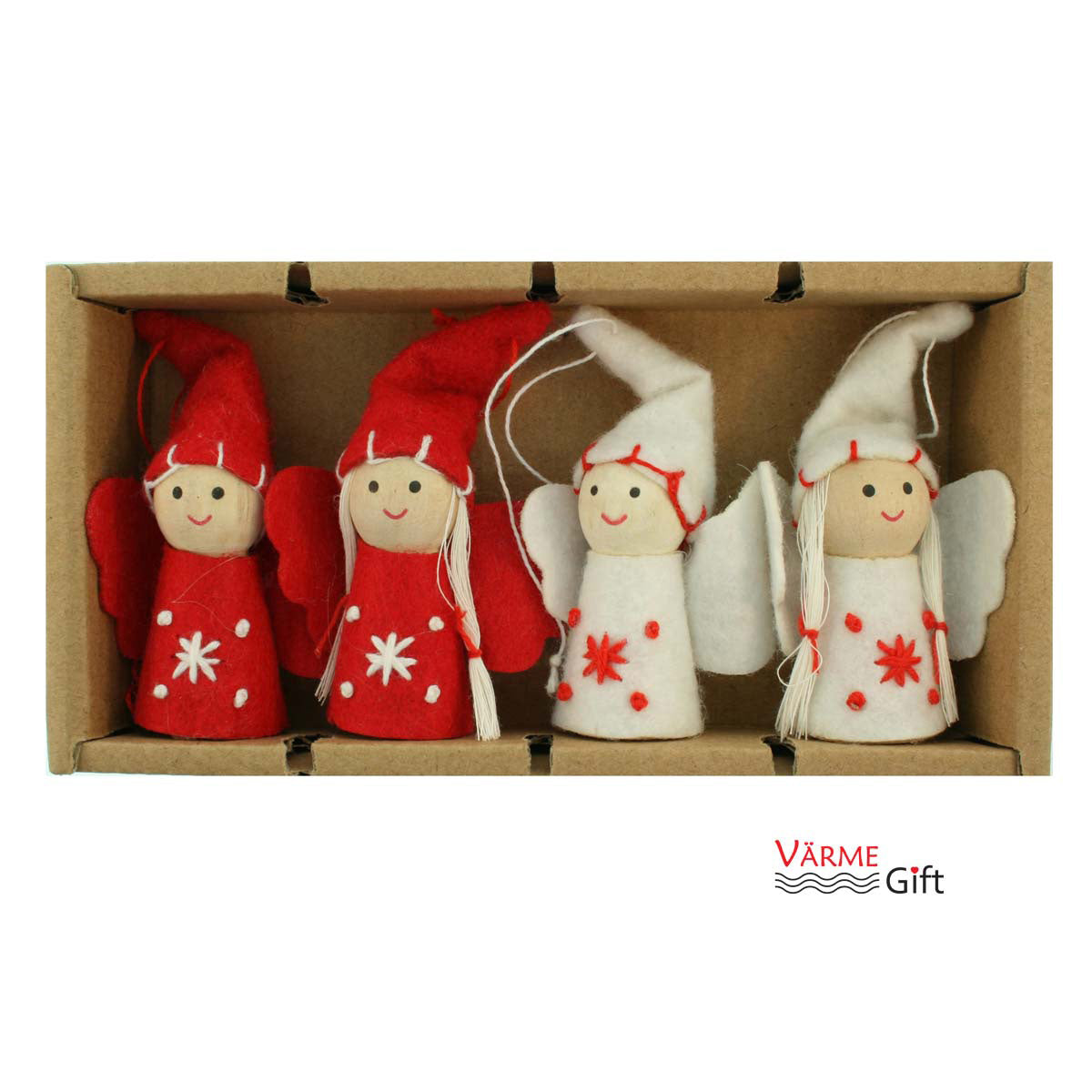 Nordic Angel Christmas Ornaments - 4 pack - Red & White