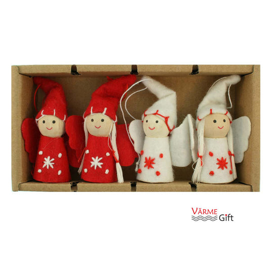 Nordic Angel Christmas Ornaments - 4 pack - Red & White