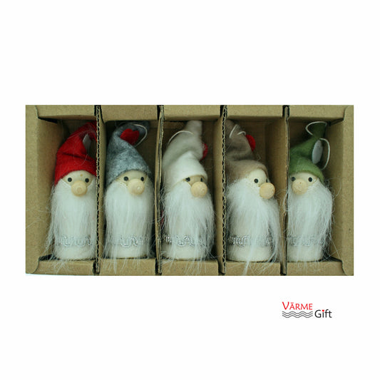 Nordic Tomte Santa Christmas Ornaments - 5 Pack