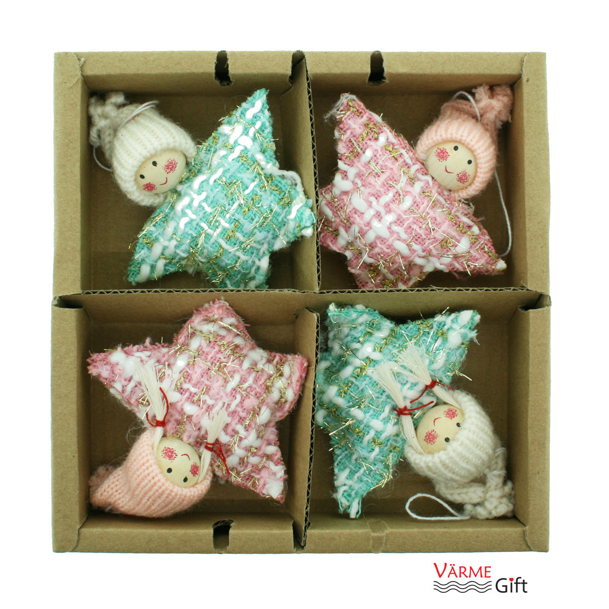 Star Girl and Boy Plush Christmas Ornaments - 3" - 4 Pack