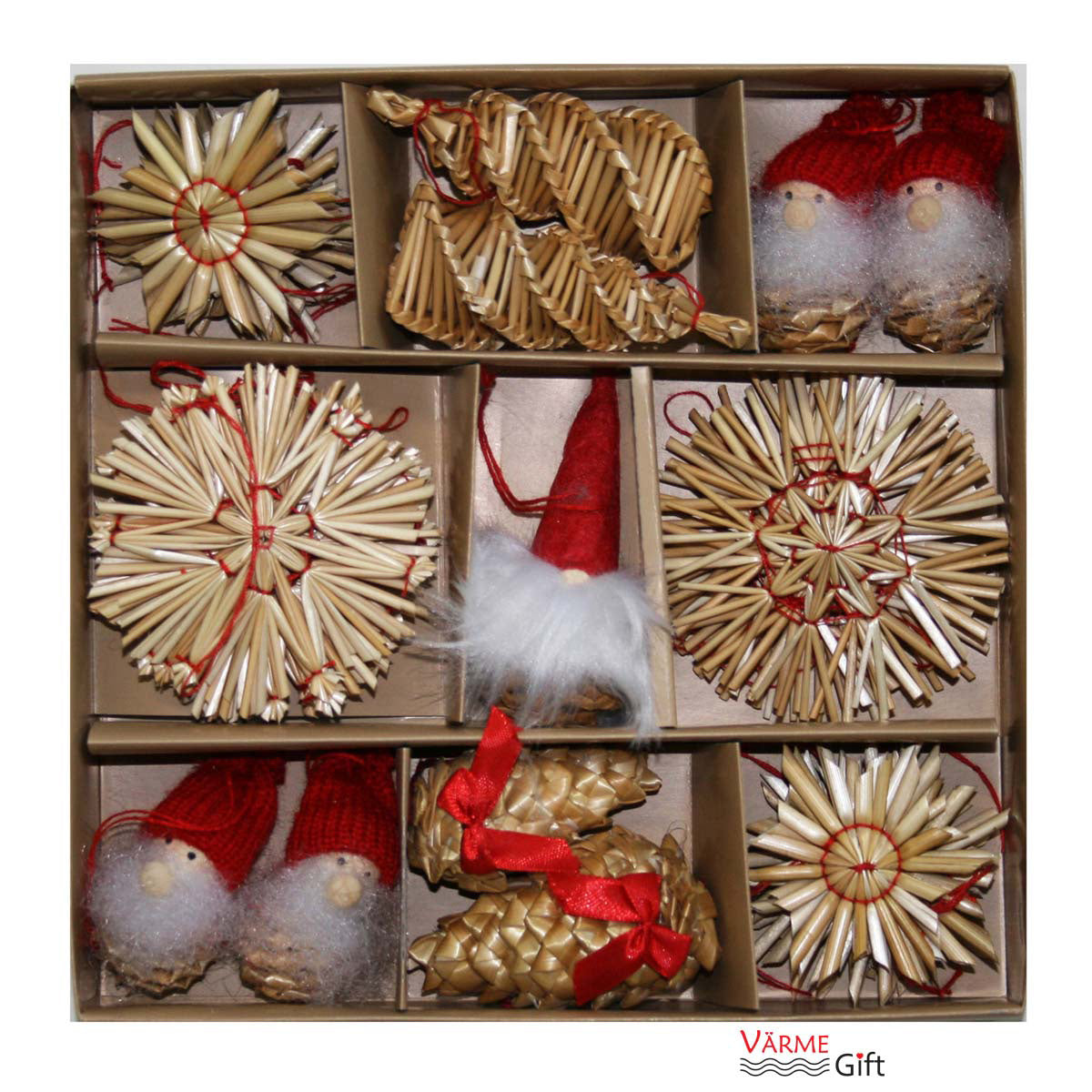 Straw Christmas Ornaments - Boxed Assortment (32 pc)