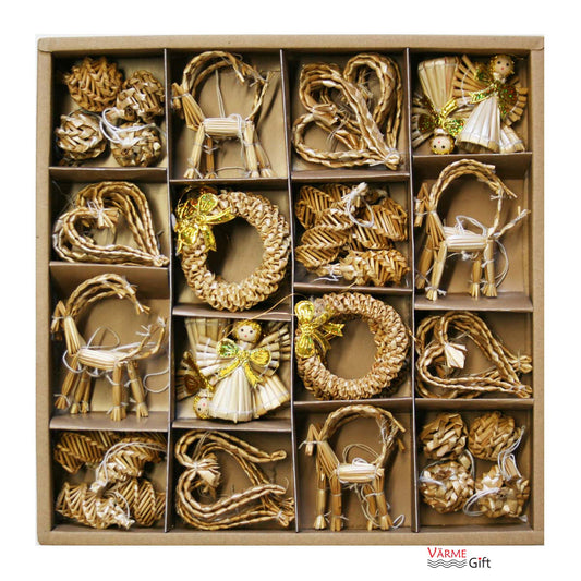 Straw Christmas Ornaments  - Boxed Assortment (48 pc)