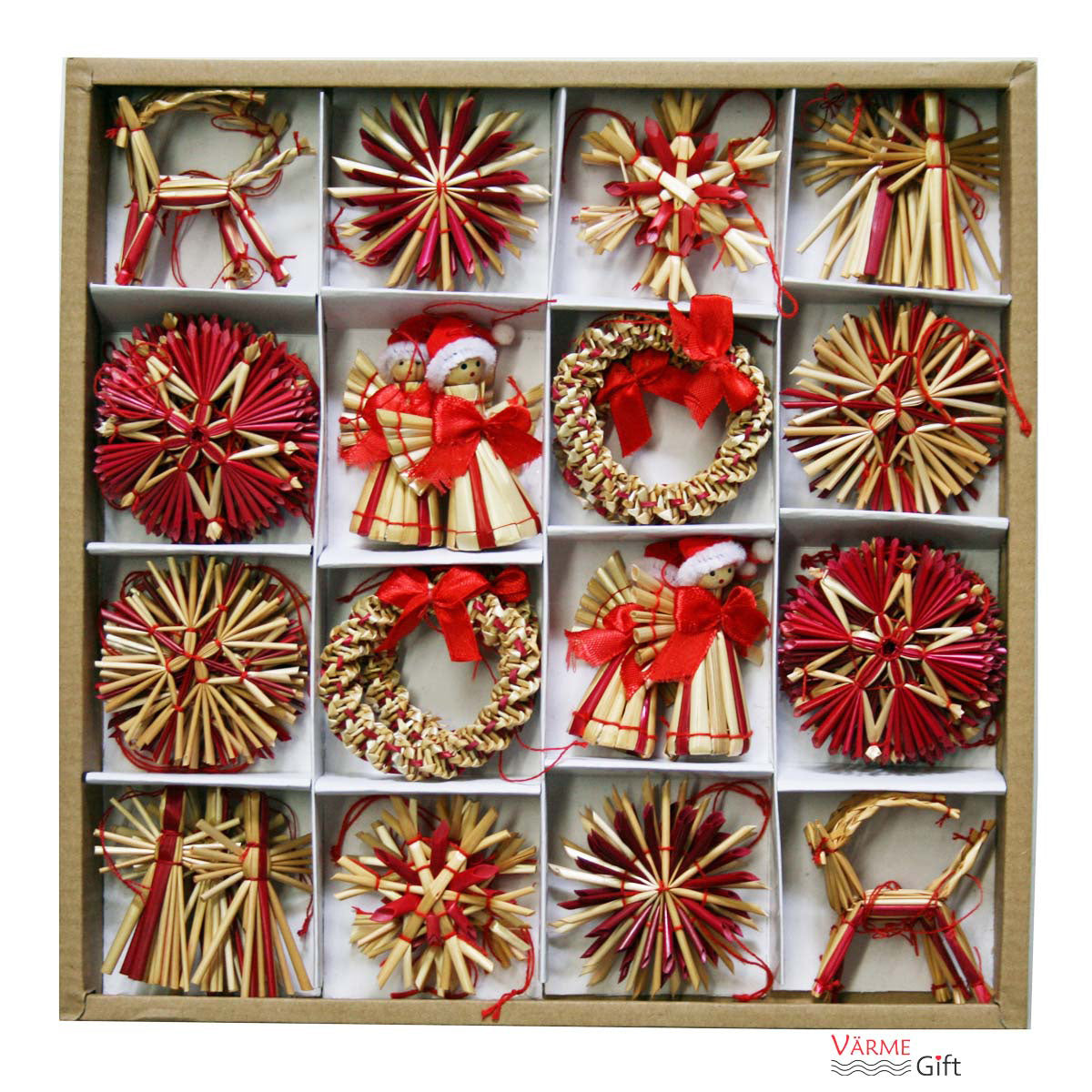 Straw Christmas Ornaments - Boxed Assortment - 56 pc.