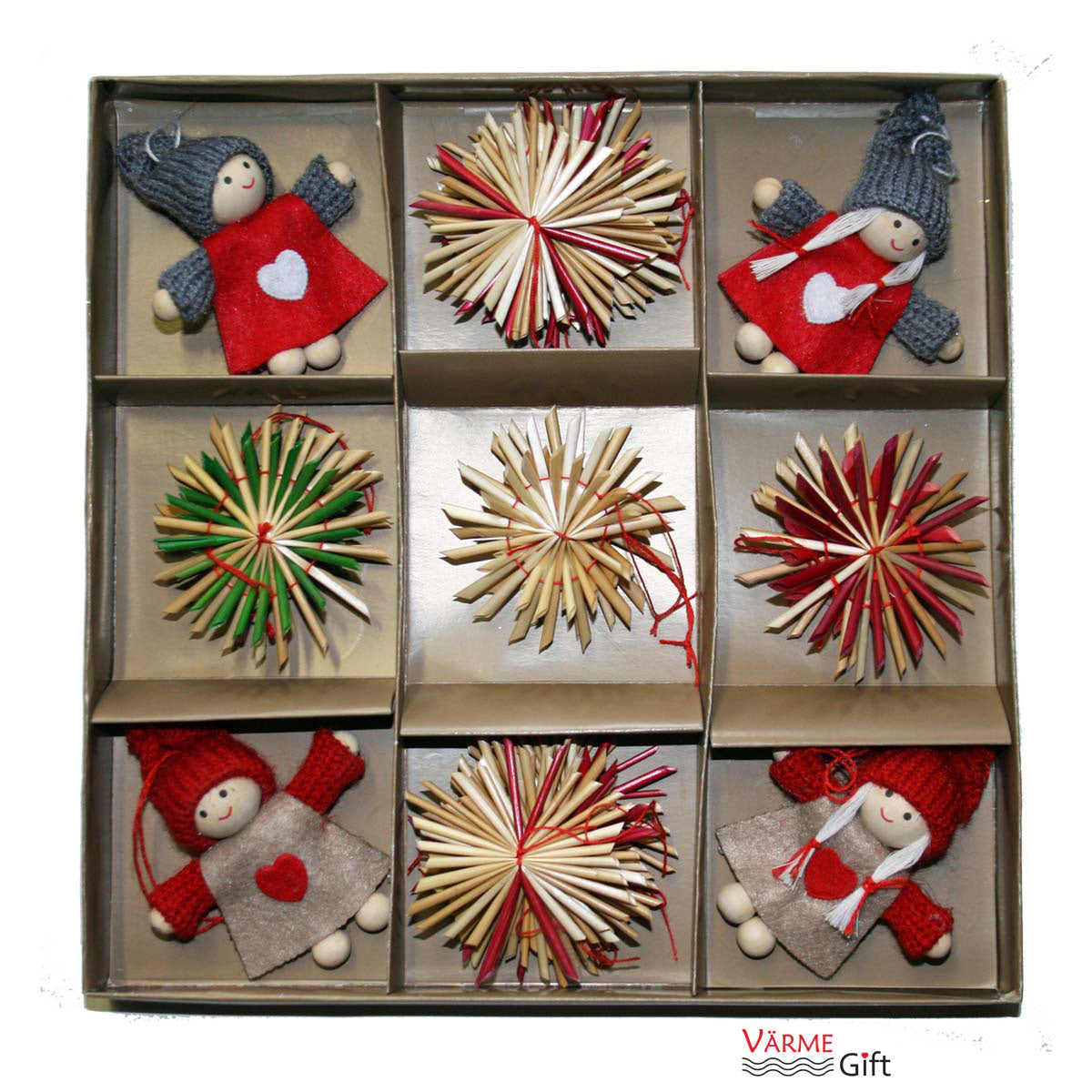 Tomte and straw assorted Christmas ornaments, 22 pieces, Scandinavian Nordic holiday decorations
