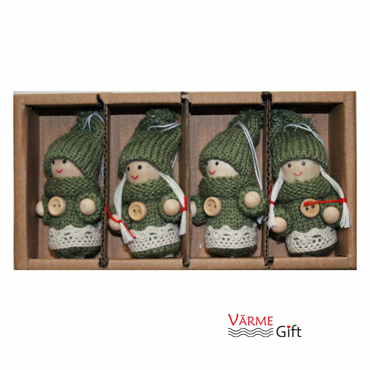 Tomte Girl & Boy Christmas Ornaments - Green - Set of 4