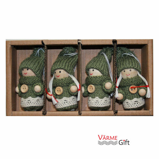 Tomte Girl & Boy Christmas Ornaments - Green - Set of 4