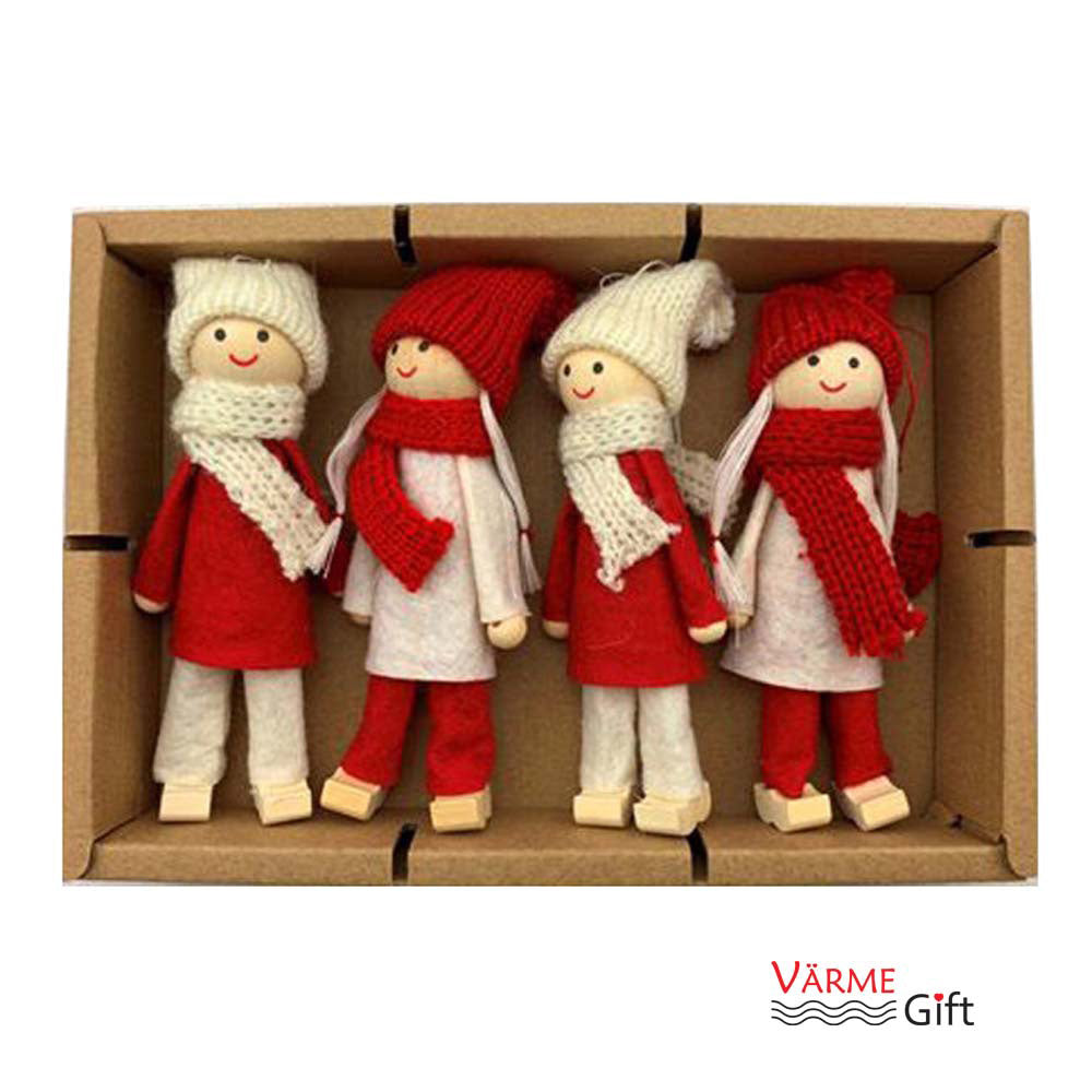 Tomte Santa Girls and Boys Christmas Ornaments - 4 Pack - Red and white