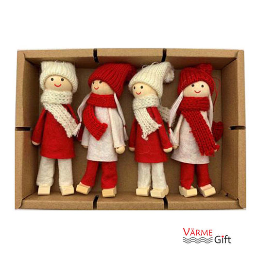 Tomte Santa Girls and Boys Christmas Ornaments - 4 Pack - Red and white