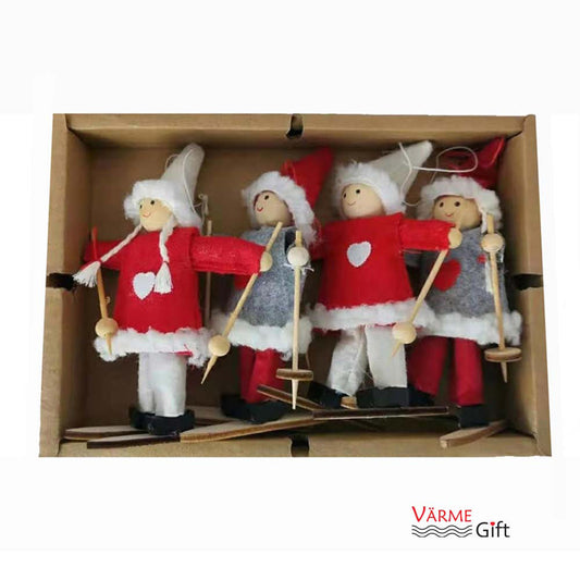 Tomte Boy & Girl Skier Christmas Ornaments - Boxed Set of 4