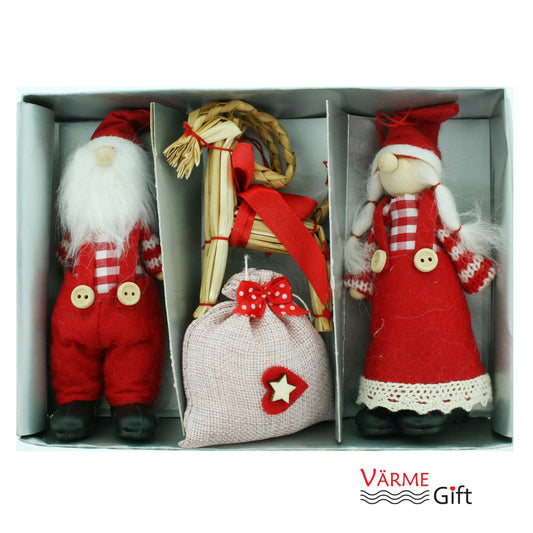 Tomte Man & Lady with Goat Christmas Ornaments - 3 Pack