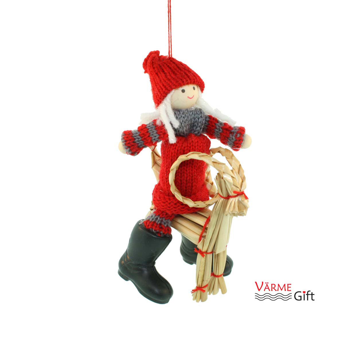 Tomte Girl on Straw Goat Christmas Ornament