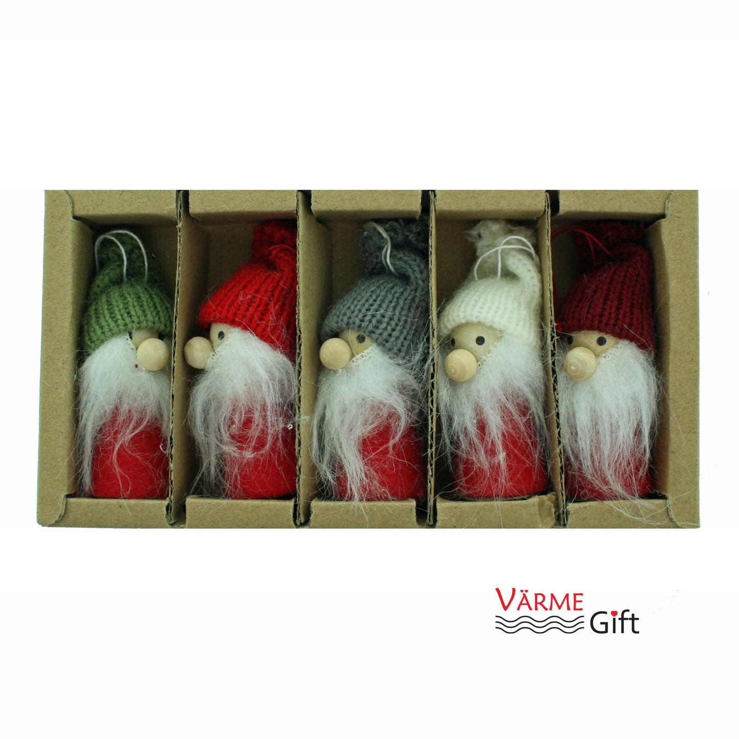 Tomte Santa Nordic Gnome Christmas Ornaments - 5 Pack