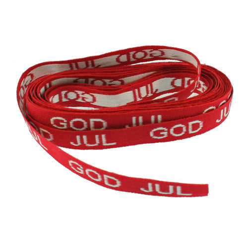 God Jul Ribbon - Red & White - 1/2"