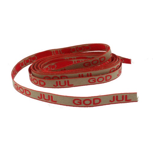 God Jul Ribbon - Tan & Red - 1/2"